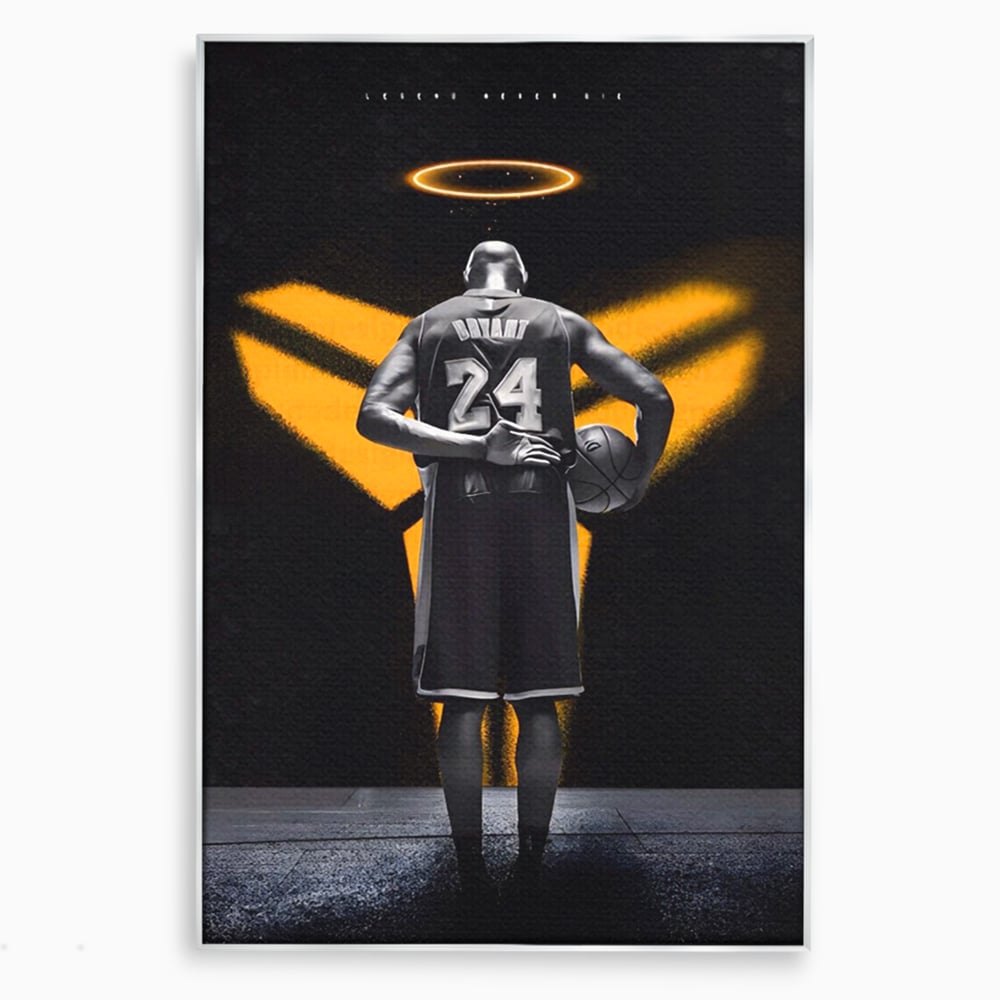 Tablou canvas cu tablou canvas cu baschetbalistul kobe bryant, in rama de aluminiu argintiu